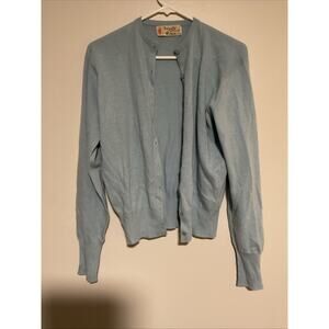 VTG VINTAGE Pringle of Scotland Blue Sweater Cardigan Lambs Wool Womens S